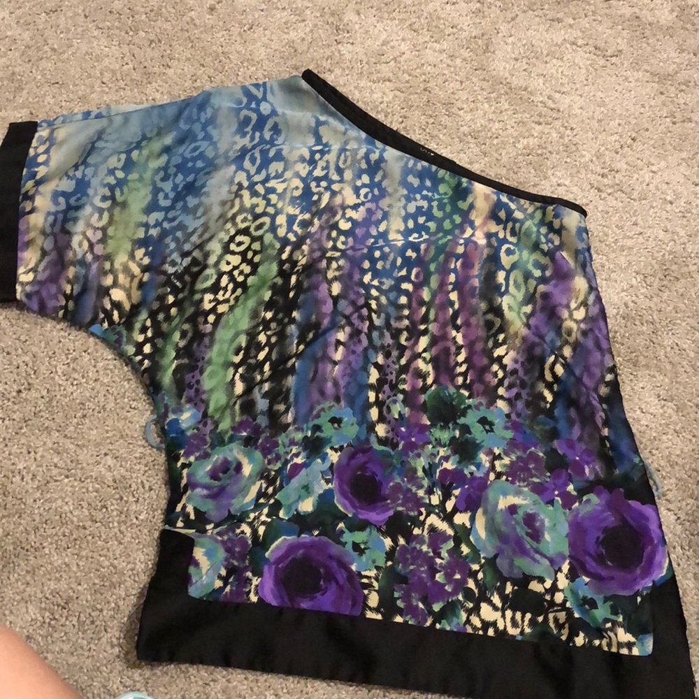 One shoulder leopard and floral blouse